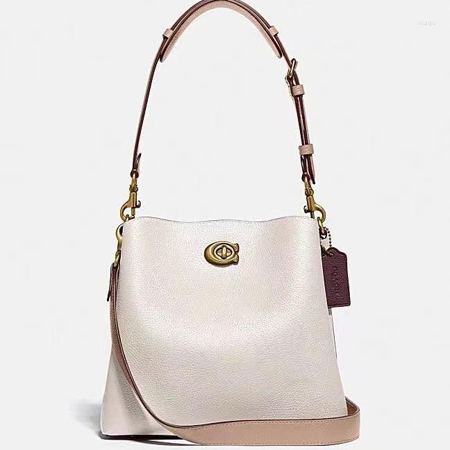 Drawstring 2024 Style Koujia Retro Wild Bucket Bag Lychee Pattern Sand Fashion All-match Portable Shoulder Messenger