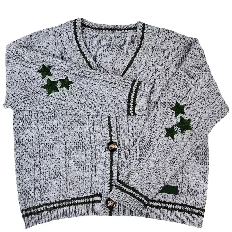 Deeptown Vintage Knit Swift Cardigan Y2k Star Sweater Women Folklore Korean Style Oversized Knitwear Harajuku Aesthetic Autumn 240626