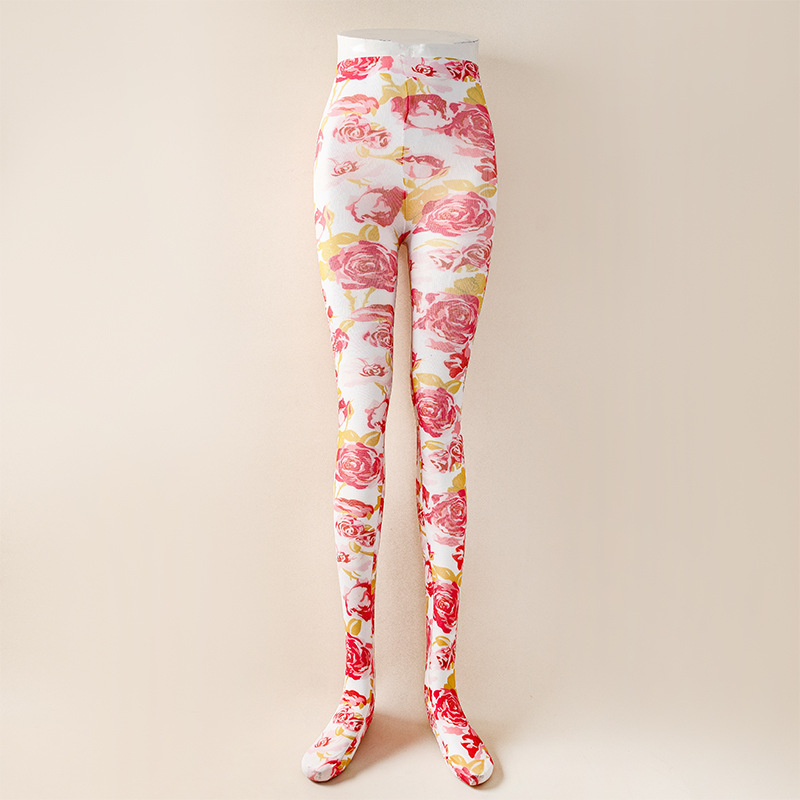 Women s Pants Printed Women Foot Leggings Trend Elastic High Waist Flower Butterfly Body Shaping Casual Streetwear Pantyhose 2pcs