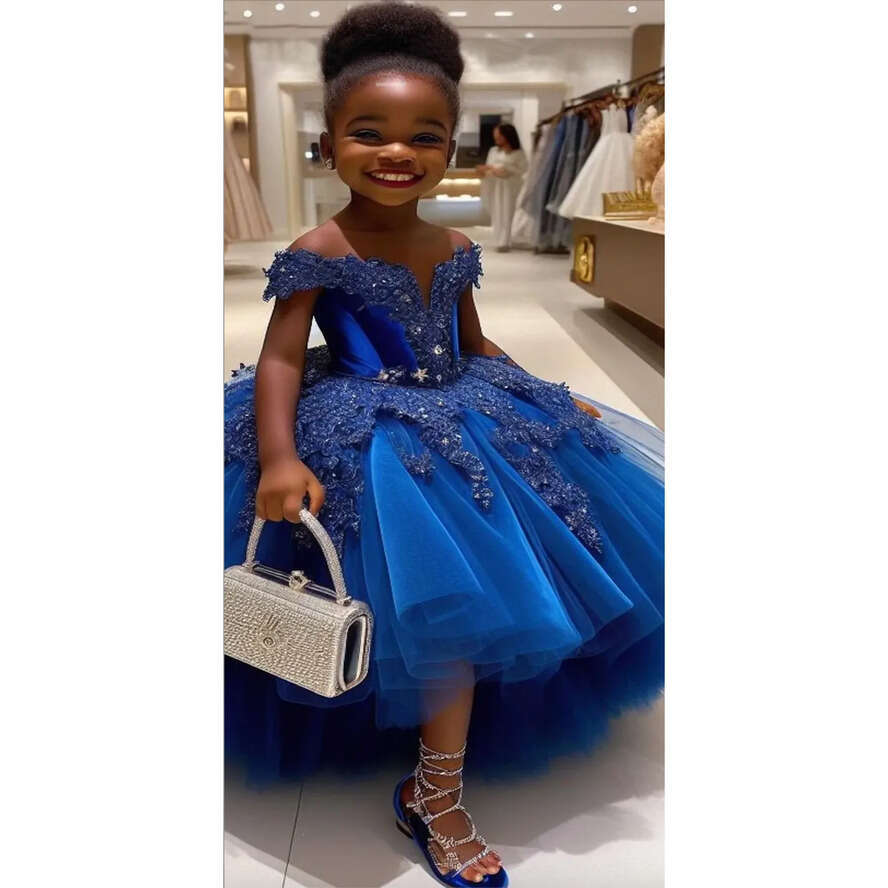 Blue Lace Royal Wer Dresses Ball Gown Tulle Tiers Urious Little Girl Christmas Peageant Birthday Christening Tutu Dress Gowns S