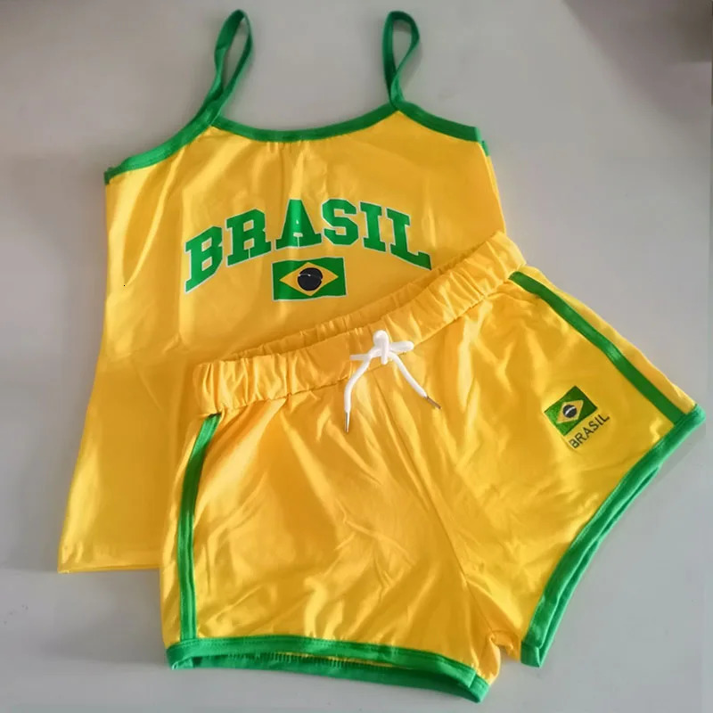 Sets For Women 2 Pieces Slingshorts Brasil Letter Printing Tank Tops Y2k Summer Women Backless Slim Sleeveless Camis Crop Tops 240704