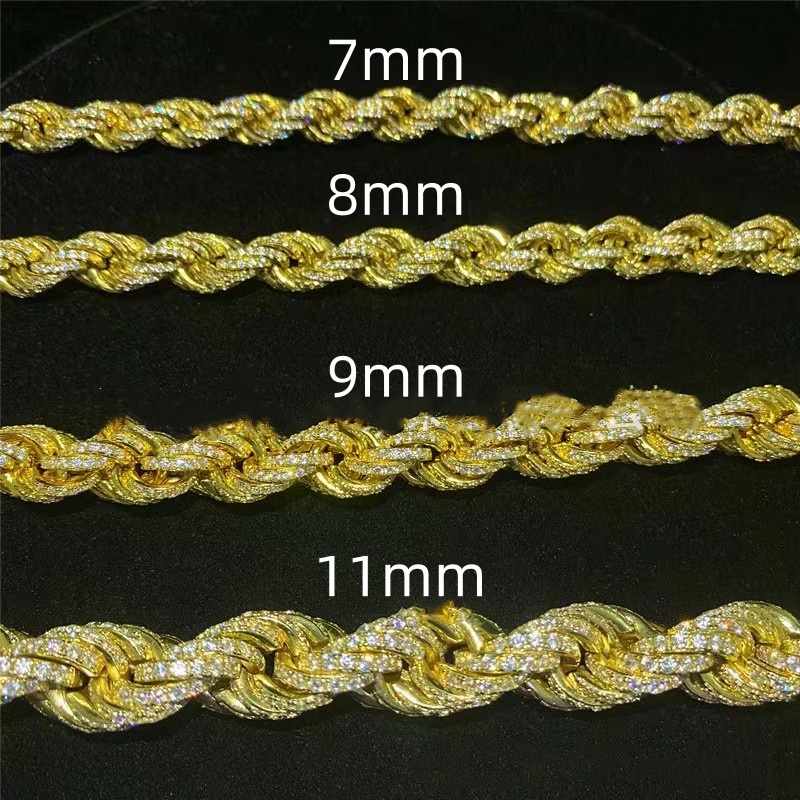 New Fashion Chain Bracelets Passed Test Width 7mm 8mm 9mm 11mm 12mm 7/8inch S925 Sterling Silver Moissanite Diamond Rope Bracelet for Men Women Nice G