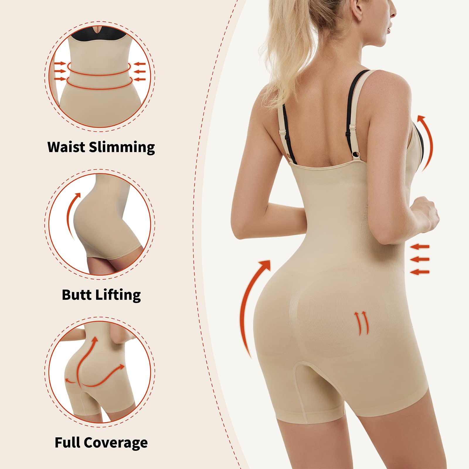 AMRIY Shapewear for Women Tummy Control Seamless body shaper Butt Lifting Bodysuit K2201