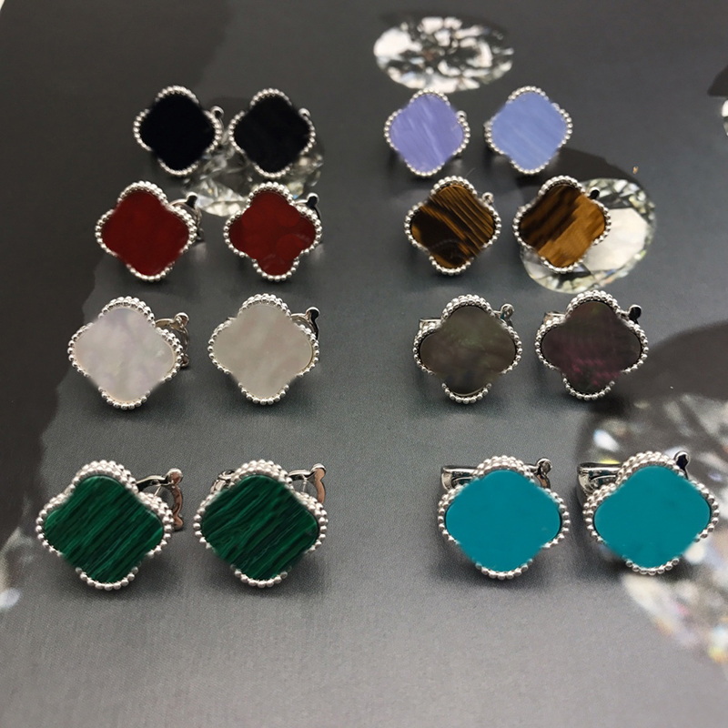 Four clover Earrings Made of natural shells and natural agate Gold Plated 18K designer for woman T0P quality diamond brand designer jewelry 008