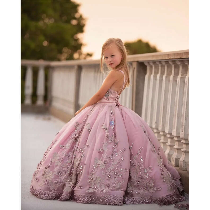 Gown wer Pink Ball Girl 2024 Pearls Lace Appliqued Baby Toddler First Communion Gowns Formal Little Girl's Pageant Dresses Al3808 S 'S s �