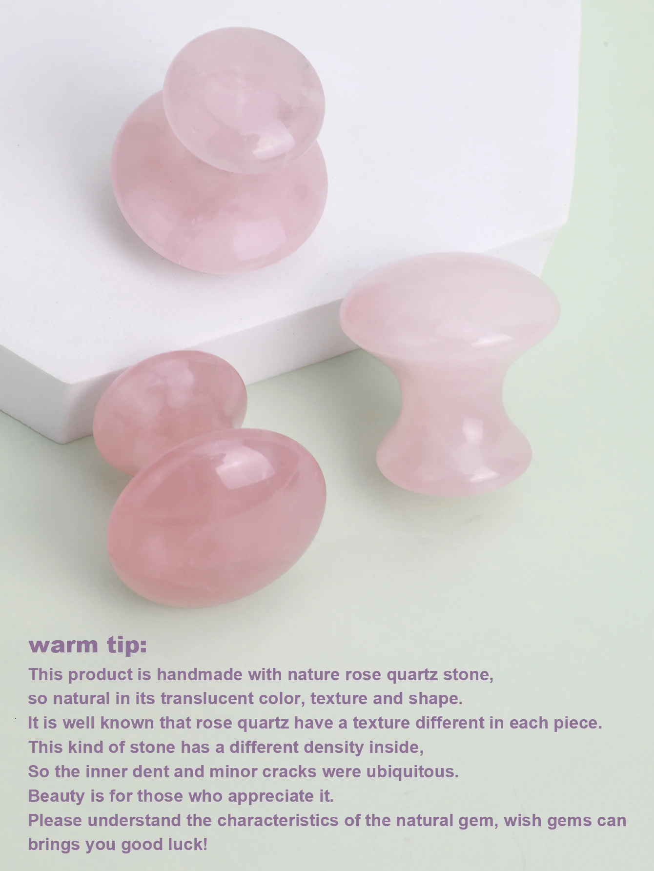 1 piece of natural rose quartz mushroom shaped massager jade roller beauty massage eye and neck health skin care melon sand hydro tool 240713