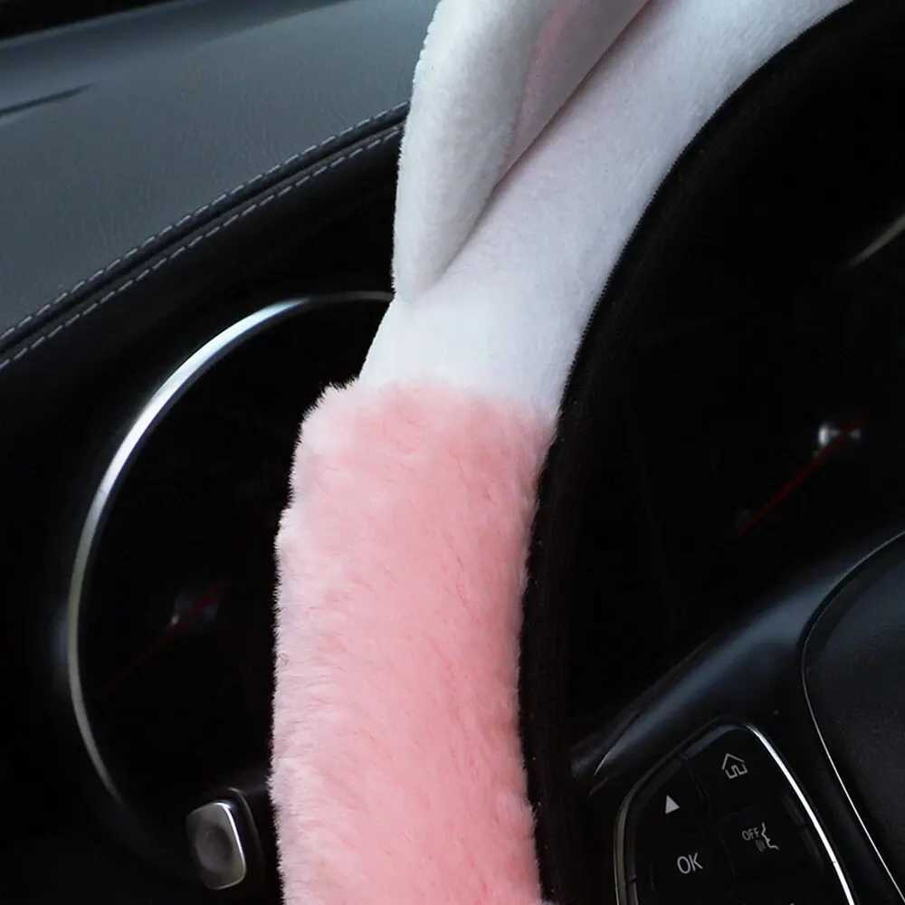 Steering Wheel Covers Cute Cartoon Plush Kitten Warm Car without Inner Ring Steering Wheel Cover Car Accessories Suitable for 14.5-15INCH VQ13