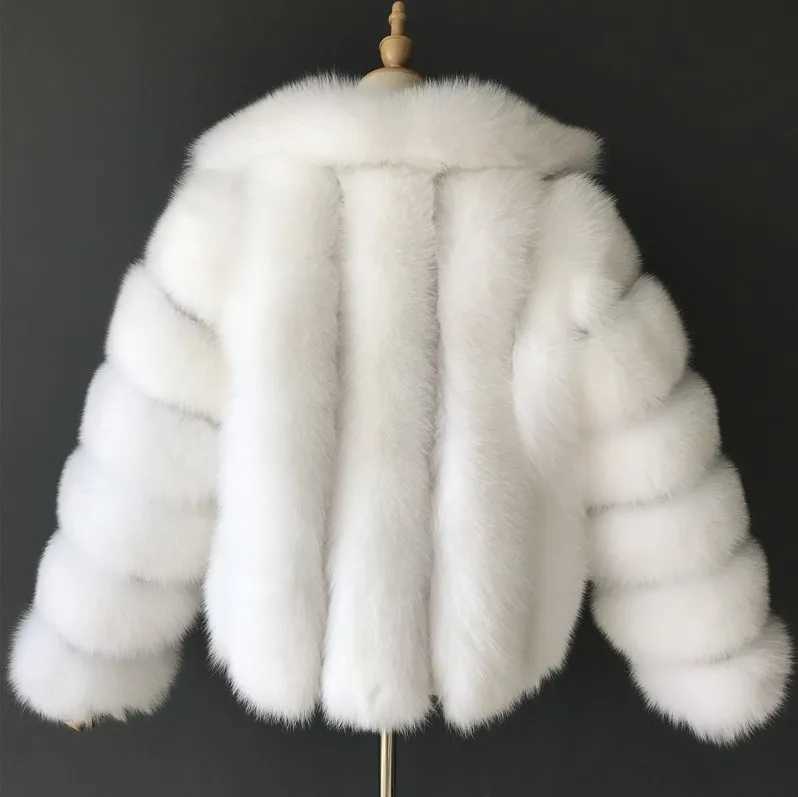 Women's Fur Faux Winter Mink Coat For Womens Urious Faux Fur With Thick Lapel And Long Sleve White Black Fluffy Jacket H240705