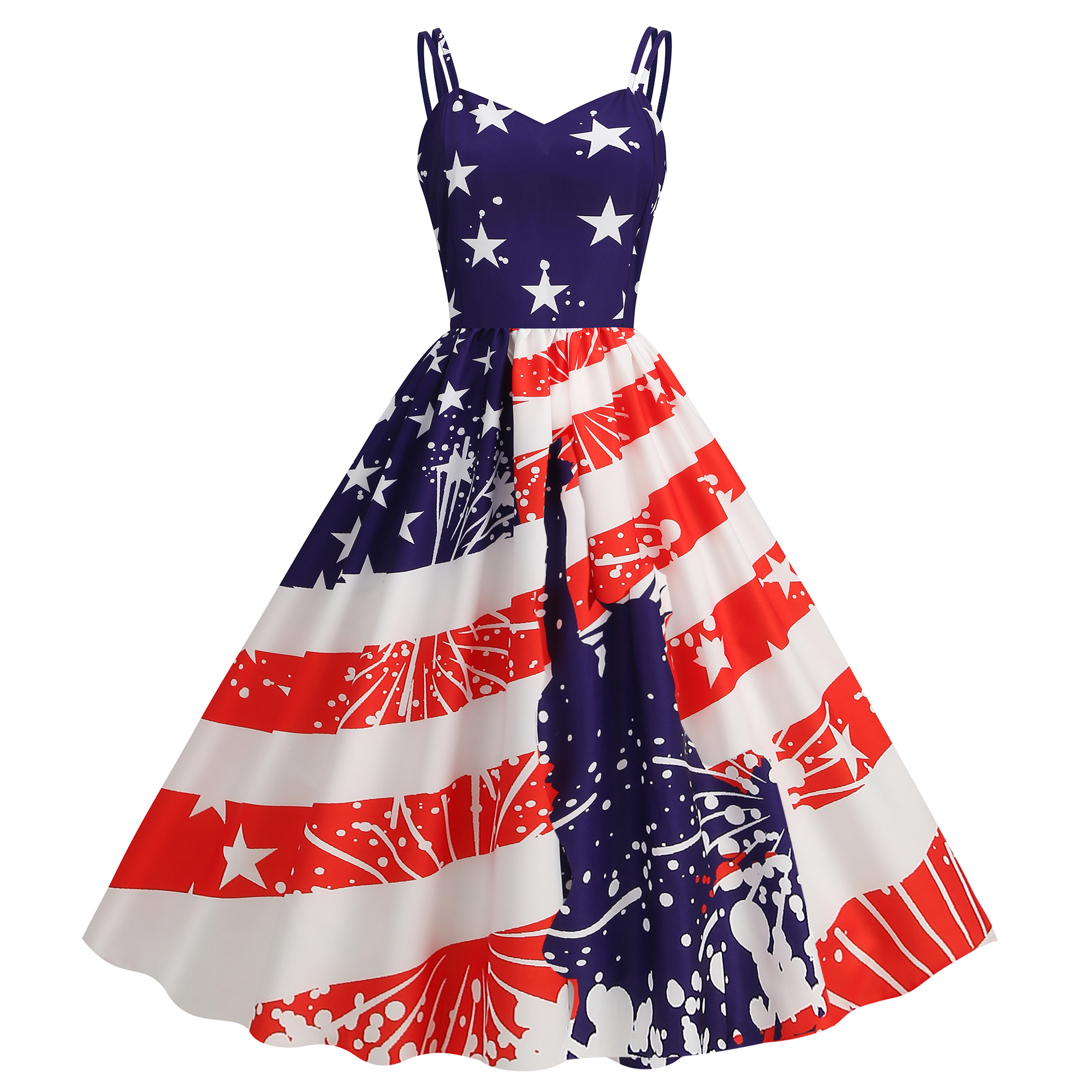 Independence Day new foreign trade womens summer sexy suspenders American flag print retro swing dress summer dress designer dresses for women vestido