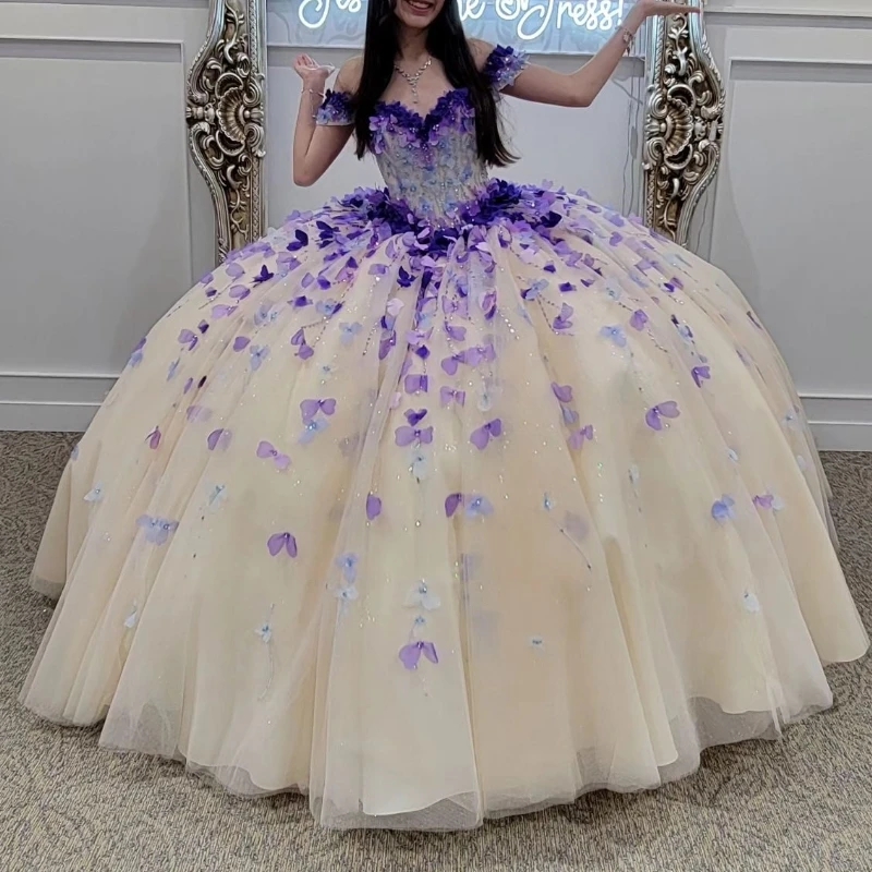 Khaki Quinceanera Dresses Ball Gown Birthday Party Dress Flower Beads Tull Lace Up Graduation Gown Sweetheart Swet 16 vestidos
