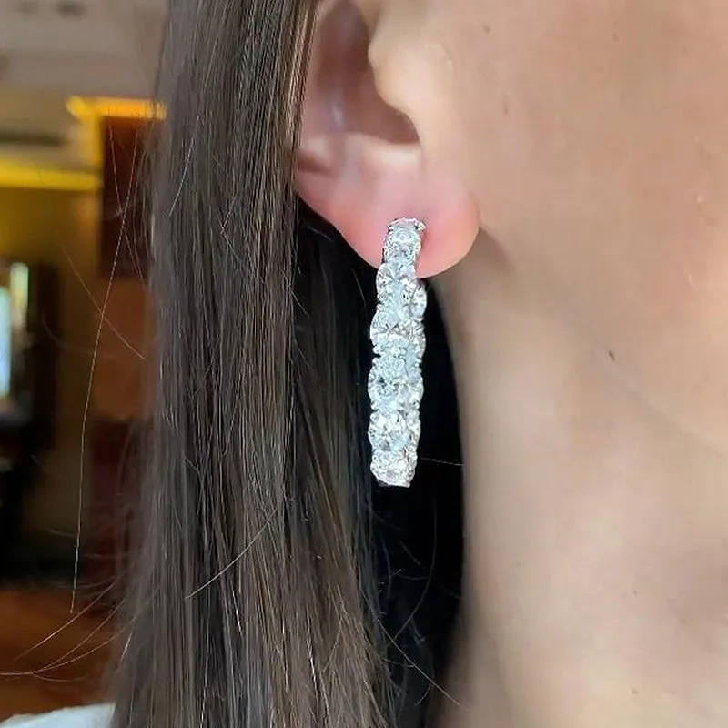Luxury Jewelry Elegant Clip Earrings 925 Sterling Silver Oval Cut White Topaz CZ Diamond Zircon Party Women Wedding Earring For Lover Gift
