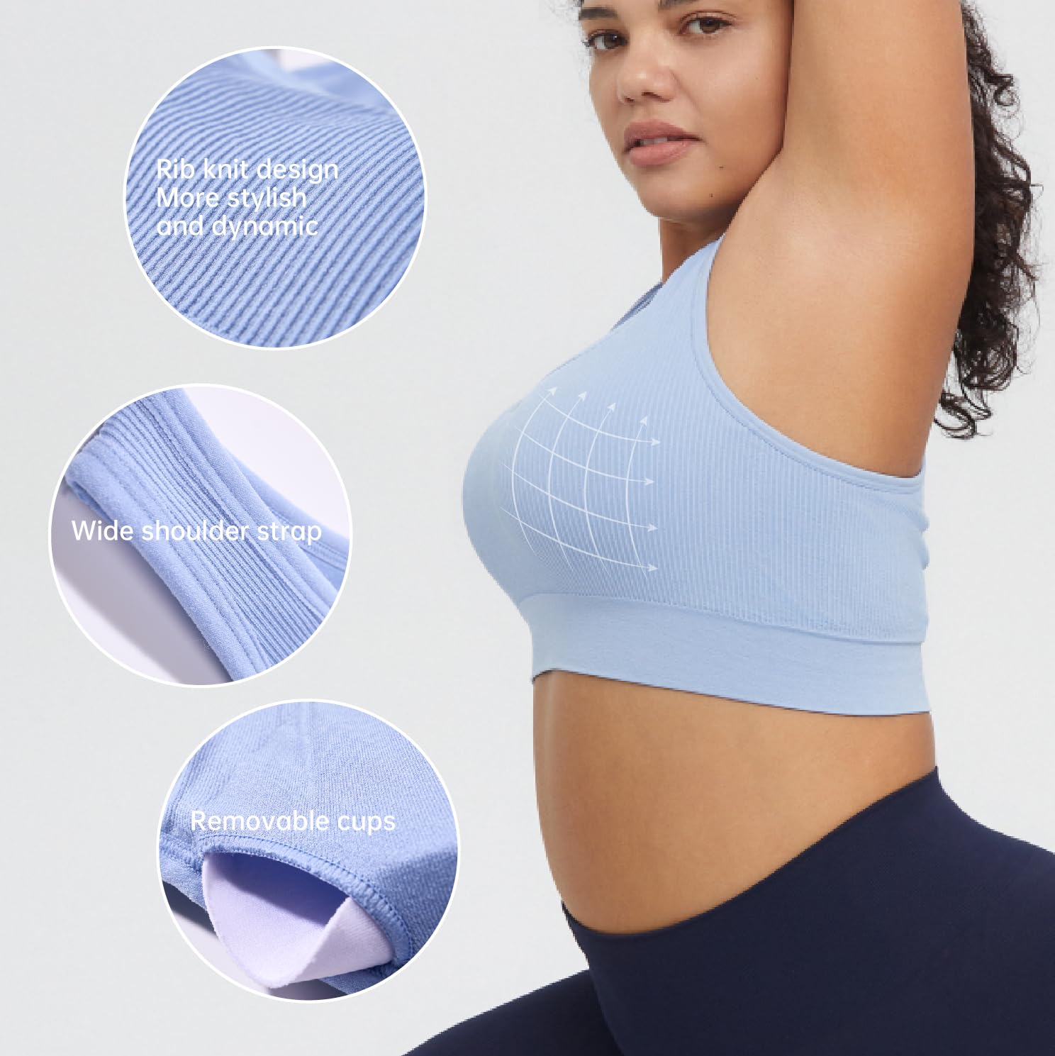 AMRIY Racerback Sports Bras for Women Medium Support Padded Bra Seamless Women's Sports Wireless Bra K2205