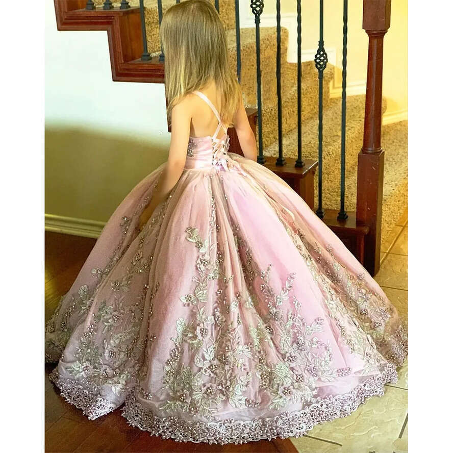 Gown wer Pink Ball Girl 2024 Pearls Lace Appliqued Baby Toddler First Communion Gowns Formal Little Girl's Pageant Dresses Al3808 S 'S s �