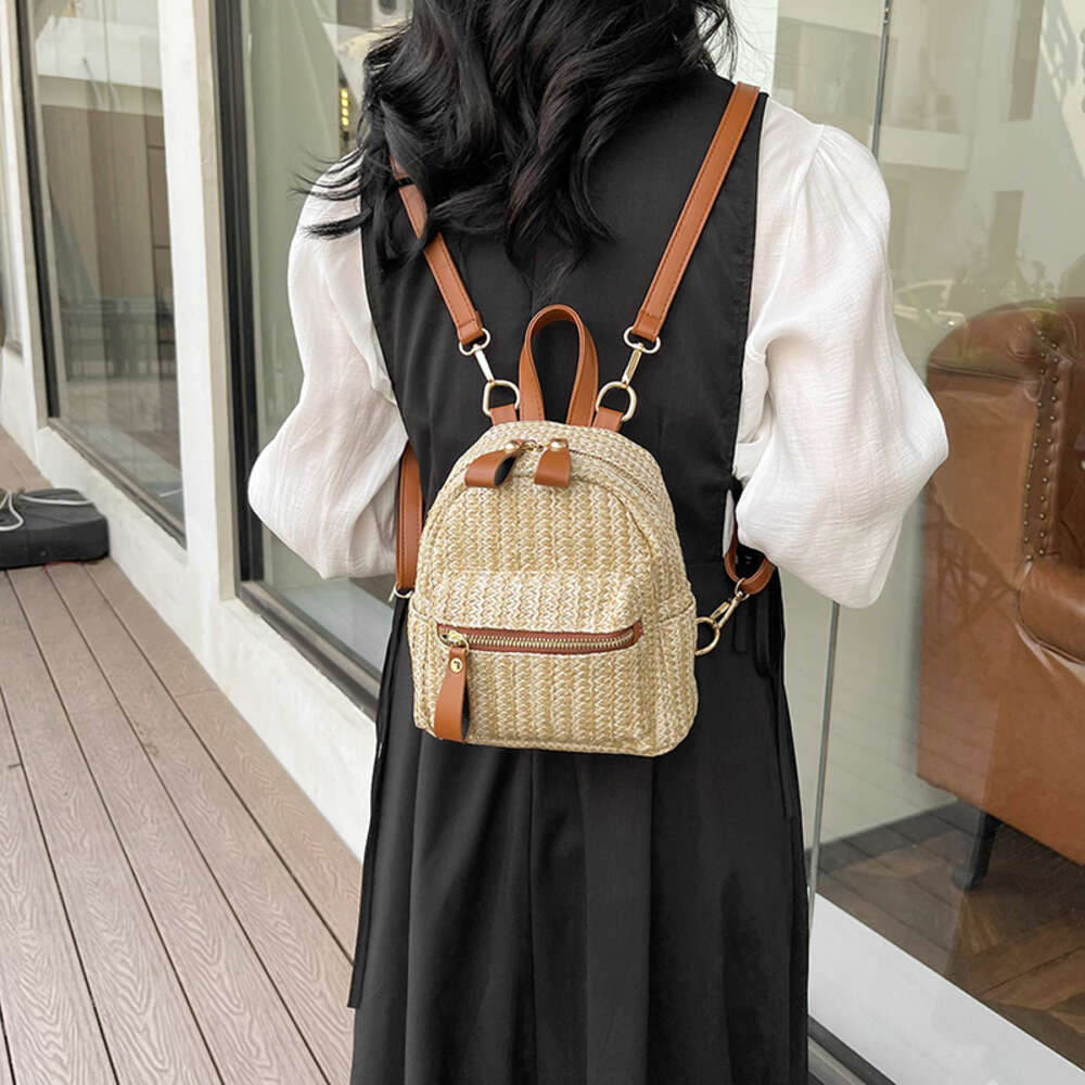 Casual Straw Braid Solid Backpack Large Capacity High Quality Simple Shoulder and Crossbody Bag for Women 2024 Fashion Versatile H7.5#36 40406