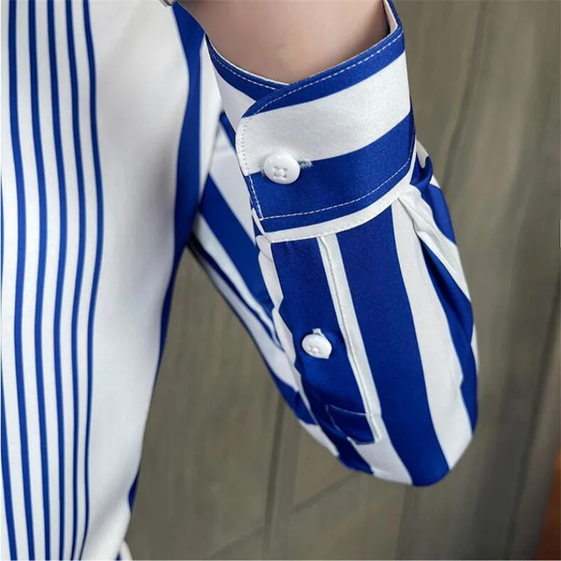 British Style Striped Shirts Mens Long Sleeve Business Formal Dress Shirt Casual Slim Fit Dress Streetwear Social Party Clothing 240704