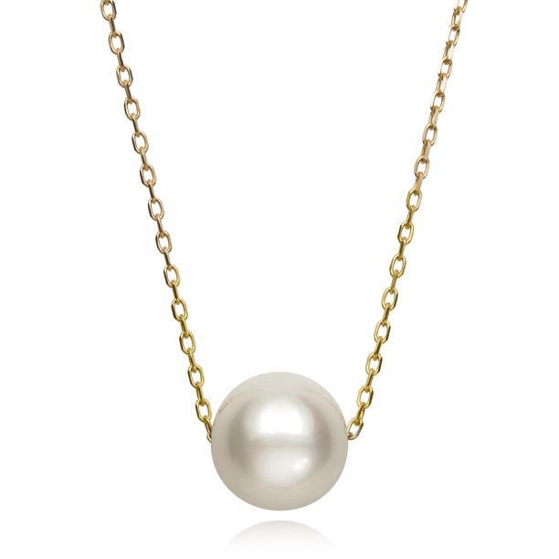 14K Gold Plated Single Pearl Floating Necklace for Women Elegant White Freshwater Pearl Chain Necklaces Wedding Jewelry Gift