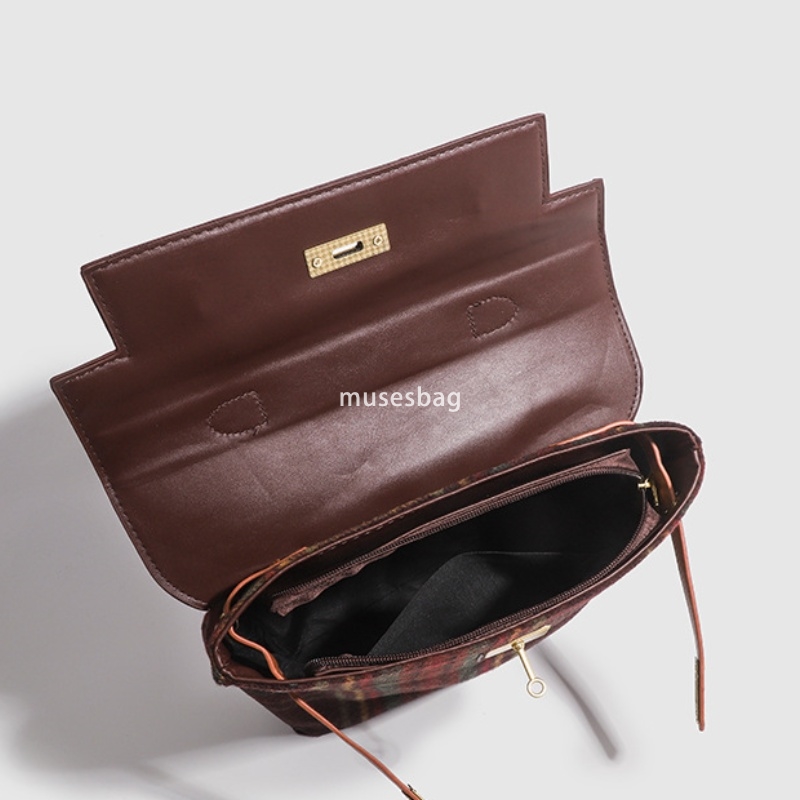 French women's Korean niche original design autumn and winter Maillard bag plaid fabric fashionable texture large capacity backpack handbag cross