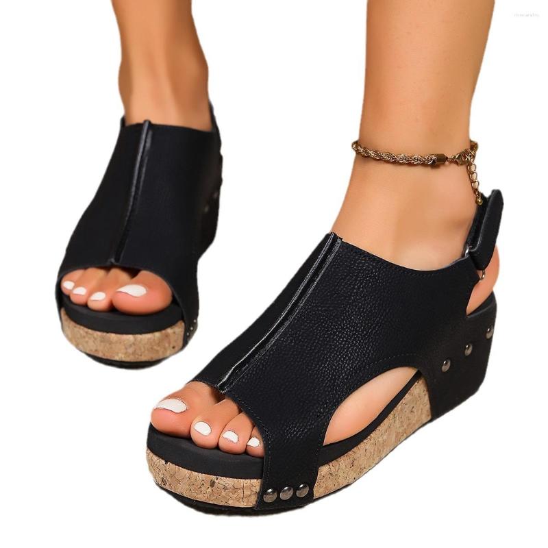Sandals Shoes Women's Cross-border Wedge For Women Wish Amazon Large Size Thick-soled High-heeled Fish-toe