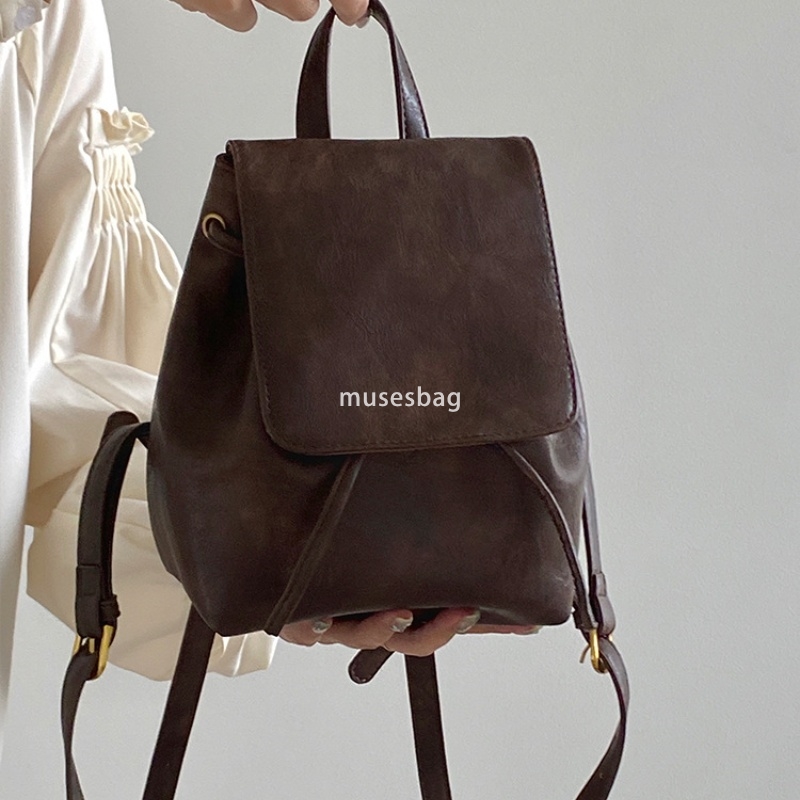 French style women's Korean style small and retro brown ins high-end backpack autumn and winter new simple and lightweight artistic versatile sho