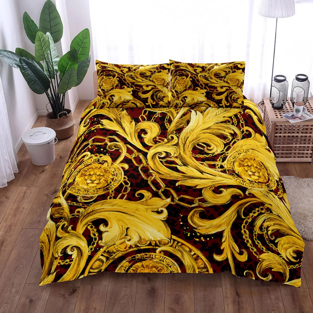 European Style Baroque Pattern Lion Duvet Cover Set King Queen Double Full Twin Single Size Bed Linen 240624