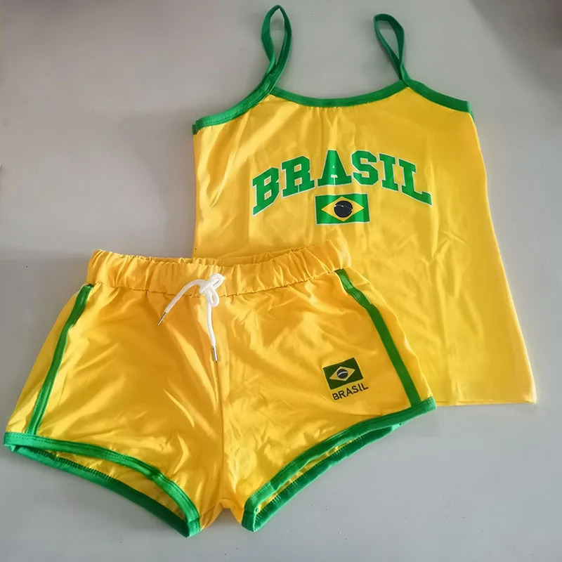 Sets For Women 2 Pieces Slingshorts Brasil Letter Printing Tank Tops Y2k Summer Women Backless Slim Sleeveless Camis Crop Tops 240704