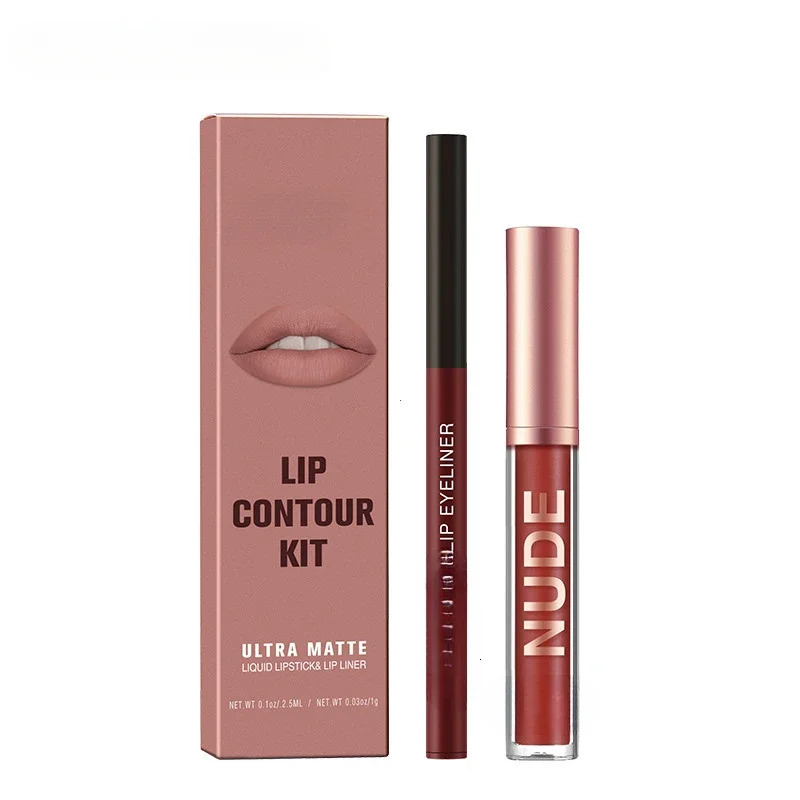 2pcs Lipstick Lipliner Pen Set Matte Waterproof Lip Liner Pencil Contour Makeup Sexy Red Lip Stick Long Lasting Cosmetics 240705