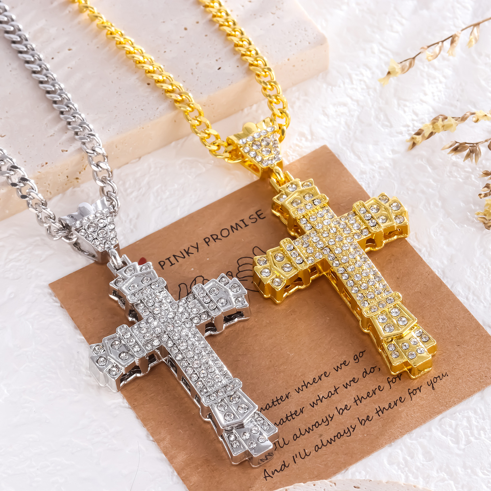 Hip Hop Cross Pendant Necklace Religious Charm 18K Gold Silver Full Ice Out Crystal Neckalce Simulated Diamonds Catholic Crucifix Necklace With Cuban 