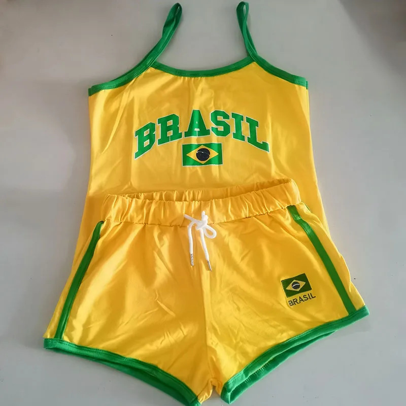 Sets For Women 2 Pieces Slingshorts Brasil Letter Printing Tank Tops Y2k Summer Women Backless Slim Sleeveless Camis Crop Tops 240704