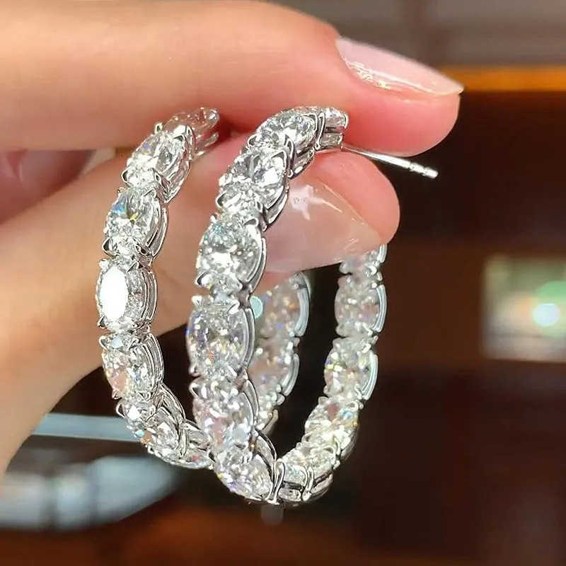 Luxury Jewelry Elegant Clip Earrings 925 Sterling Silver Oval Cut White Topaz CZ Diamond Zircon Party Women Wedding Earring For Lover Gift