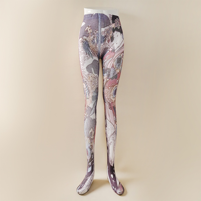 Women s Pants Printed Women Foot Leggings Trend Elastic High Waist Flower Butterfly Body Shaping Casual Streetwear Pantyhose 2pcs