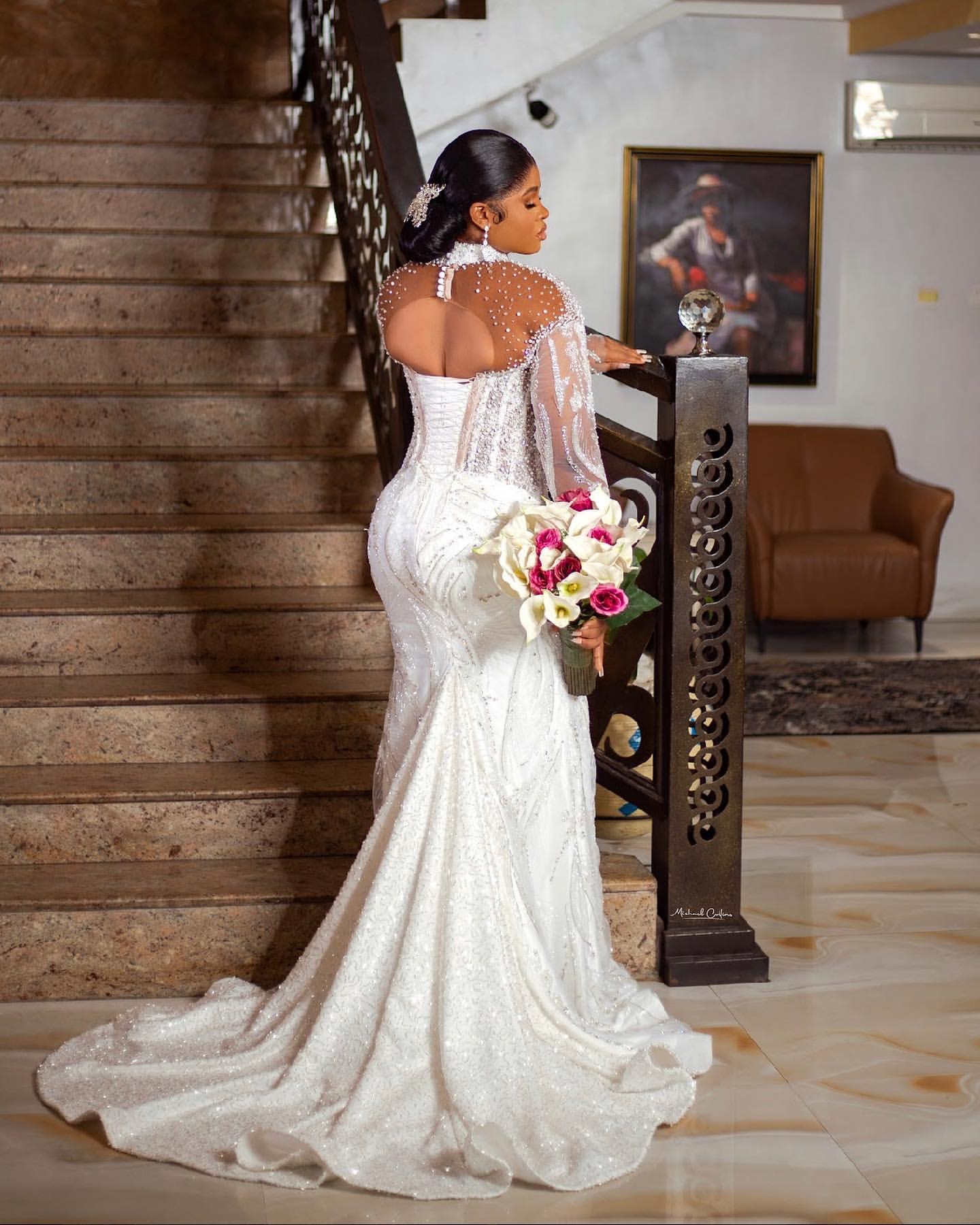 Aso Arabic Ebi Plus Size Ivory Mermaid Wedding Dresses Beaded Crystals Sequined Lace Bridal Gowns Dress Zj