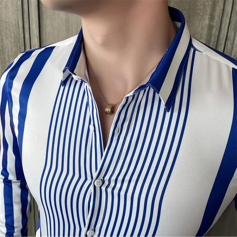 British Style Striped Shirts Mens Long Sleeve Business Formal Dress Shirt Casual Slim Fit Dress Streetwear Social Party Clothing 240704
