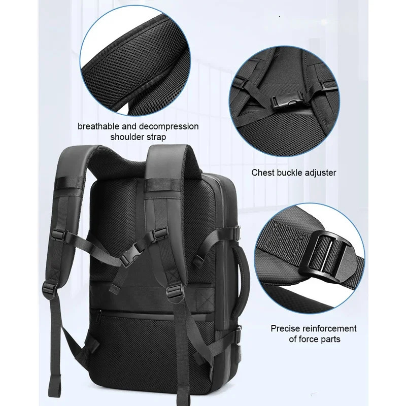 AMZZ Large Capacity Expandable Airbag Backpack For Men 15.6 Inch Waterproof Laptop Business Bag Vacuum Storage Travel Black Backpac 240626 C1