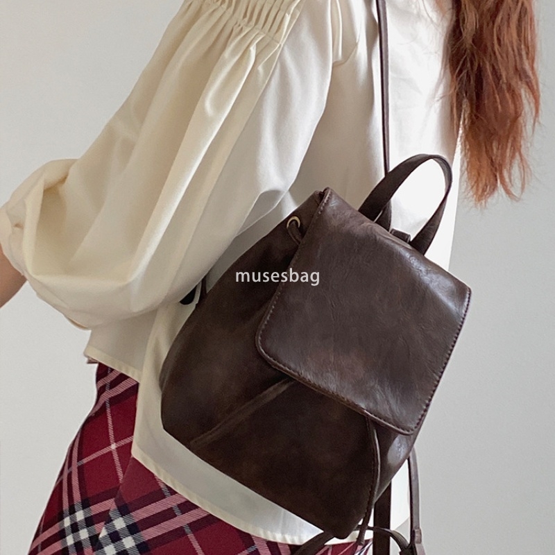 French style women's Korean style small and retro brown ins high-end backpack autumn and winter new simple and lightweight artistic versatile sho