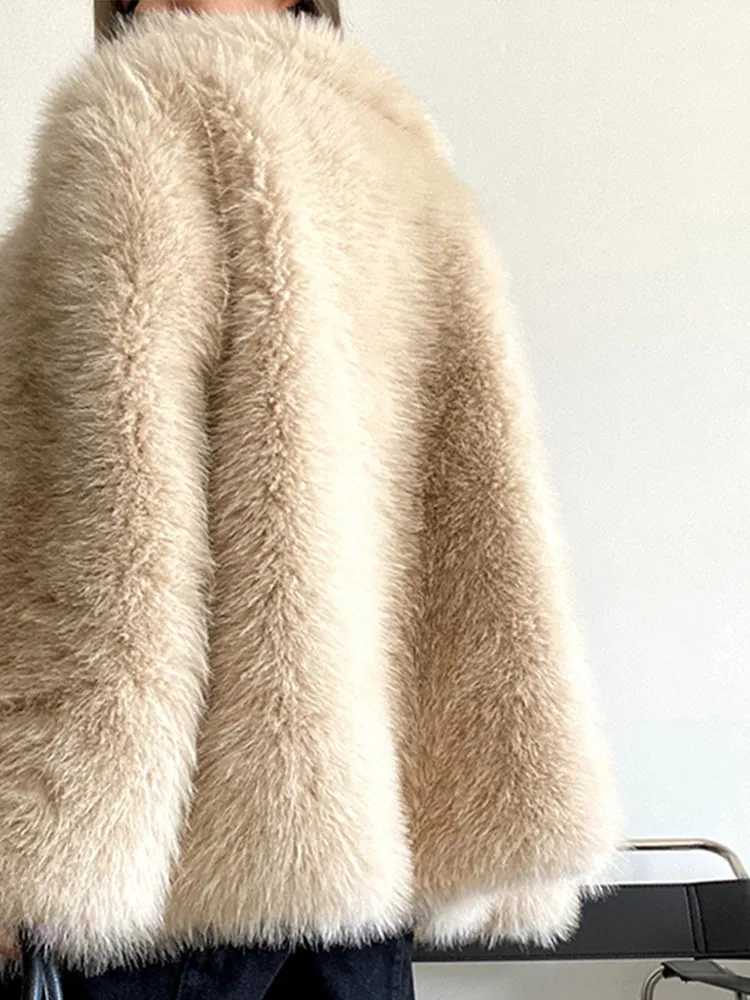 Women's Fur Faux Faux Fur Coat For Womens Warm Animal Autumn And Winter 2024 New Loose Fitting Long Sleeved Clothing H240705