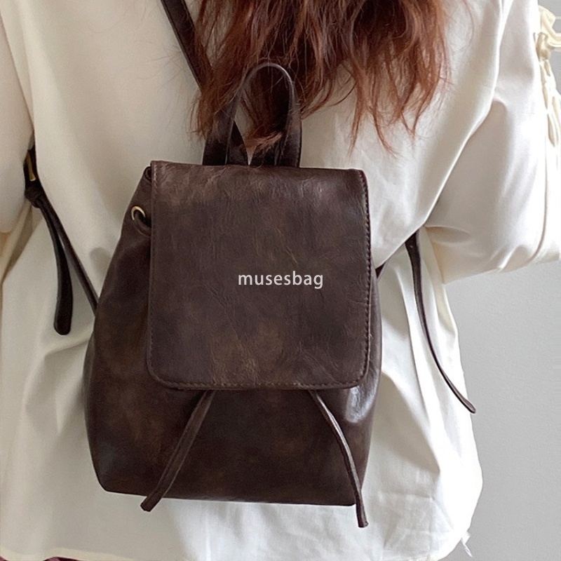 French style women's Korean style small and retro brown ins high-end backpack autumn and winter new simple and lightweight artistic versatile sho