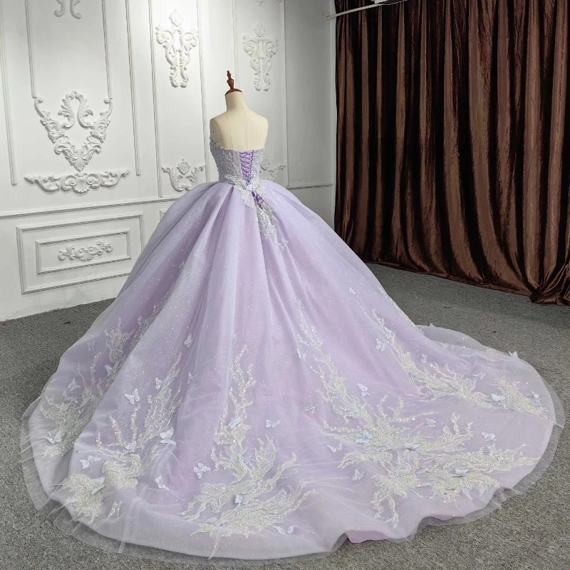 2025 Lavender Shiny Quinceanera Dresses Applique Bow Off The Shoulder Exposed Boning Girls Birthday Party Prom Gowns Princess 15