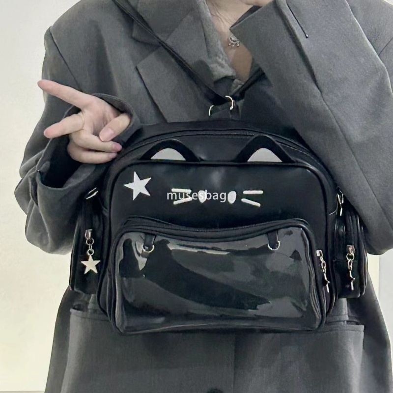 French women's temperament niche design cute cat cat backpack trendy and cool millennium spicy girl black practical pain bag single shoulder diag