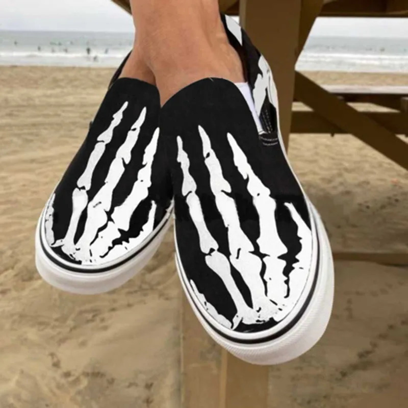 2025 new Halloween Pumpkin Size 43 Autumn Skeleton Printing Flats Women Slip-on Lazy Canvas Shoes Loafers atos Mujer 240702