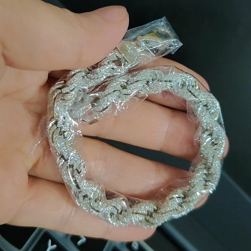 New Fashion Chain Bracelets Passed Test Width 7mm 8mm 9mm 11mm 12mm 7/8inch S925 Sterling Silver Moissanite Diamond Rope Bracelet for Men Women Nice G