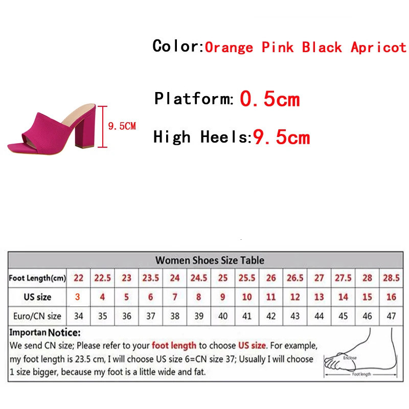 Liyke Big Size 42 Square High Heels Women Slippers Cozy Knitted Stretch Fabric Wide Band Open Toe Shoes Ladies Summer Sandals 240704