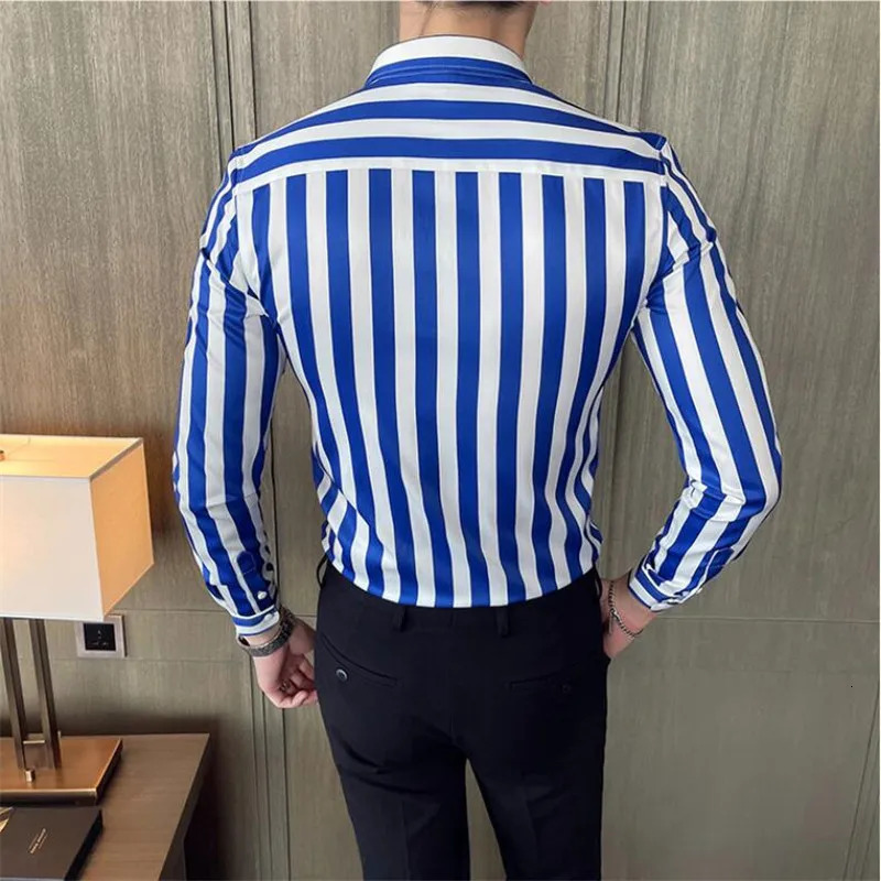 British Style Striped Shirts Mens Long Sleeve Business Formal Dress Shirt Casual Slim Fit Dress Streetwear Social Party Clothing 240704