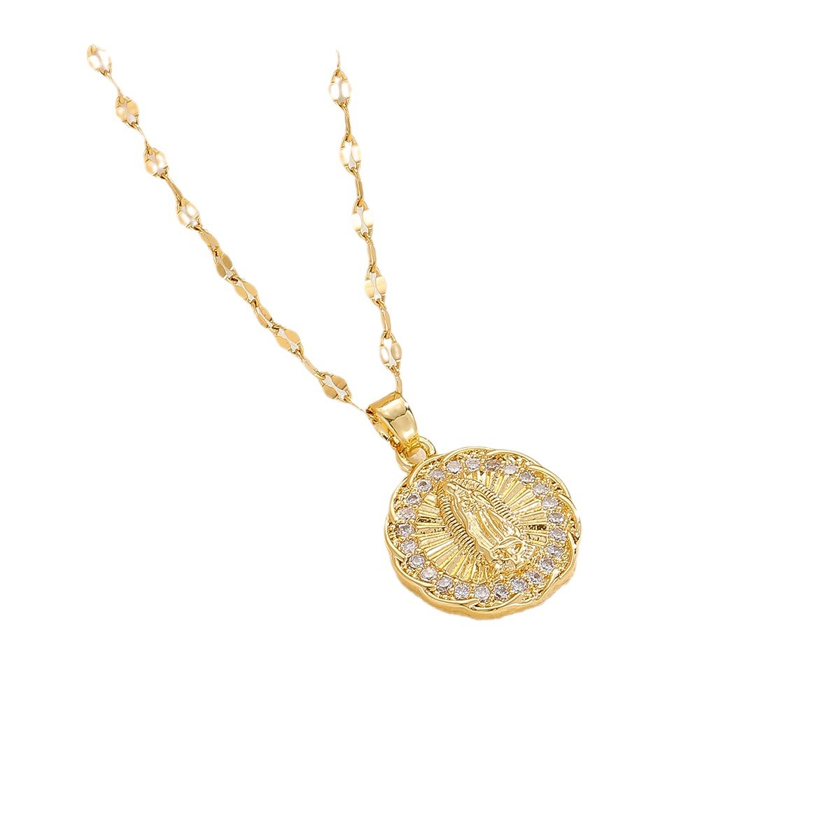 18k Gold Virgin Mary Necklace Designer Jewelry Rosary Gold Chain Cubic Zircon Diamond Madonna Necklaces for Women Girls Jesus Religion Fashion Fine Je