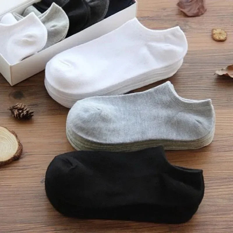 10/5Pcs Men Ankle Socks Solid Color Black White Gray Invisible Breathable Cotton Sports Socks Male Short Socks Women Men Sox 240703