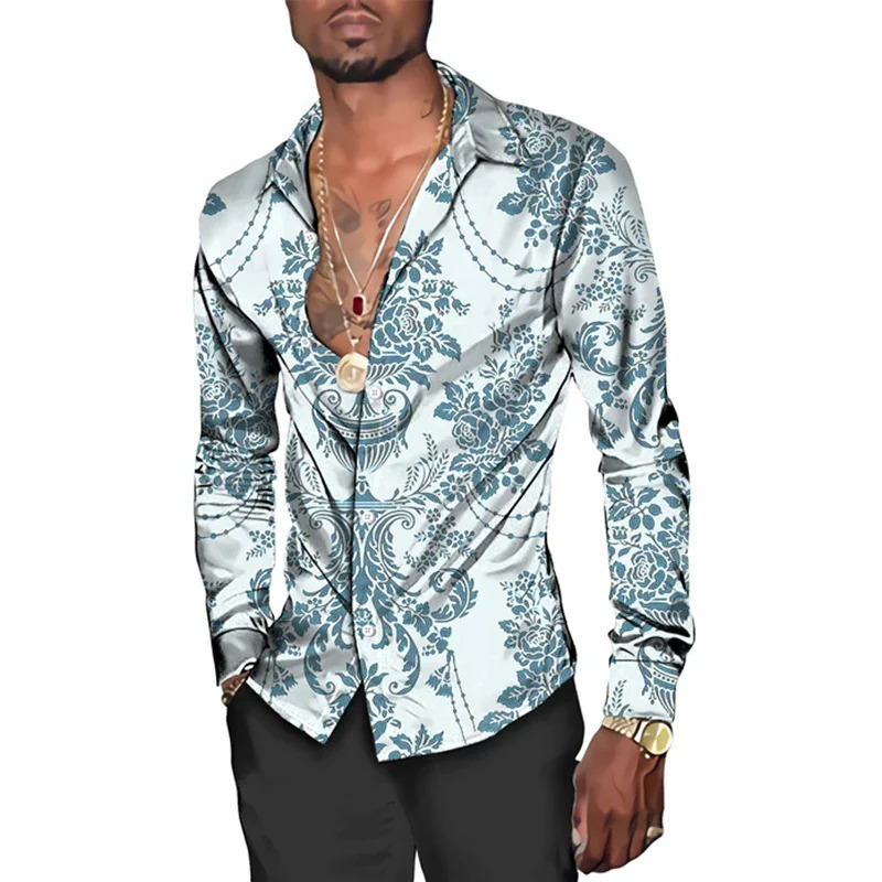 Long Sleeve Shirt 3D Print Graphics Holiday Party Mens Shirt Long Sleeve Top Fashion Casual Lapel Cardigan man 240704