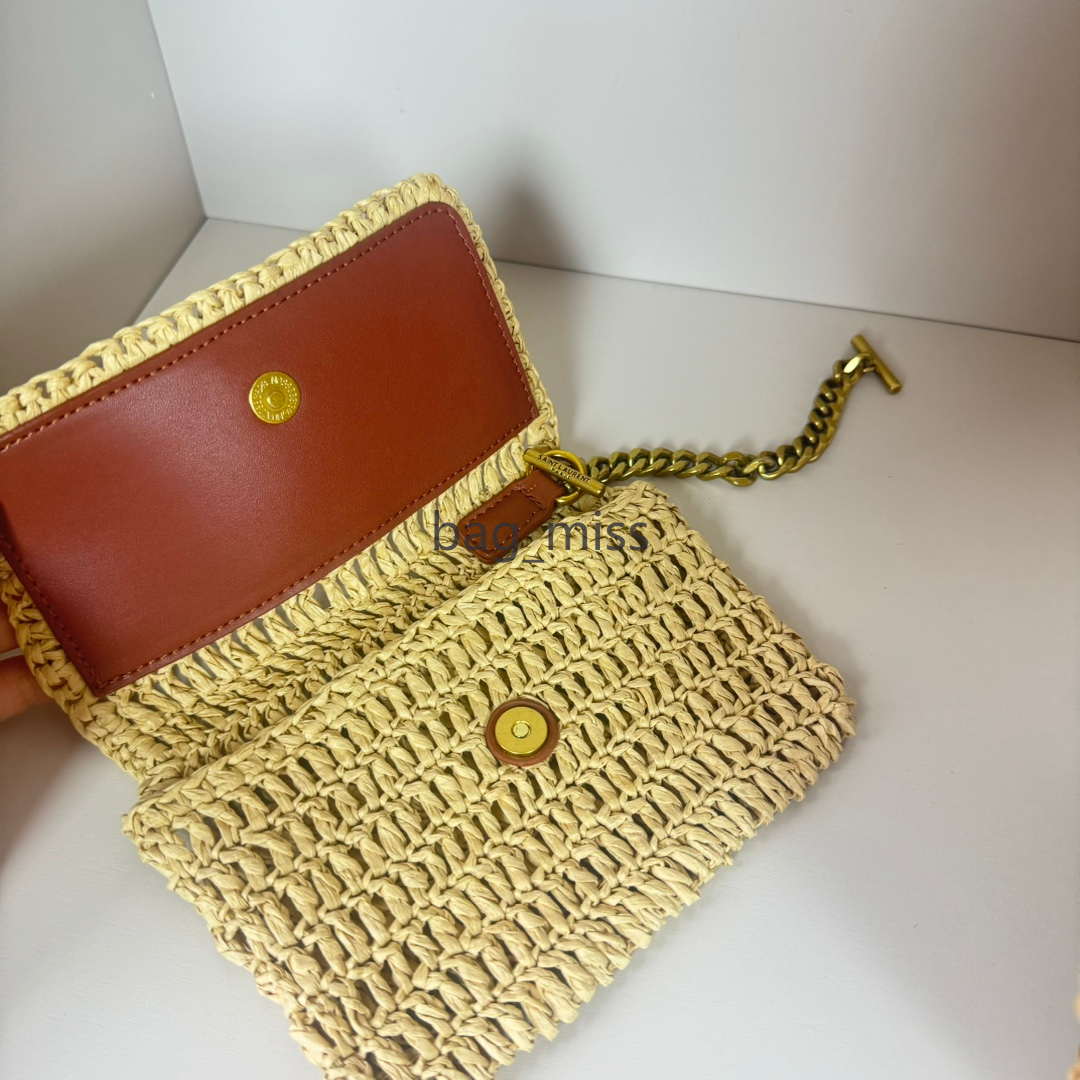 Woven Summer Fashion Straw Bag Beach Holiday Crossbody Bag Tote Shoulder Summer Beach Weekend Vacation Travel Bags Metal Letter handbags purse Le