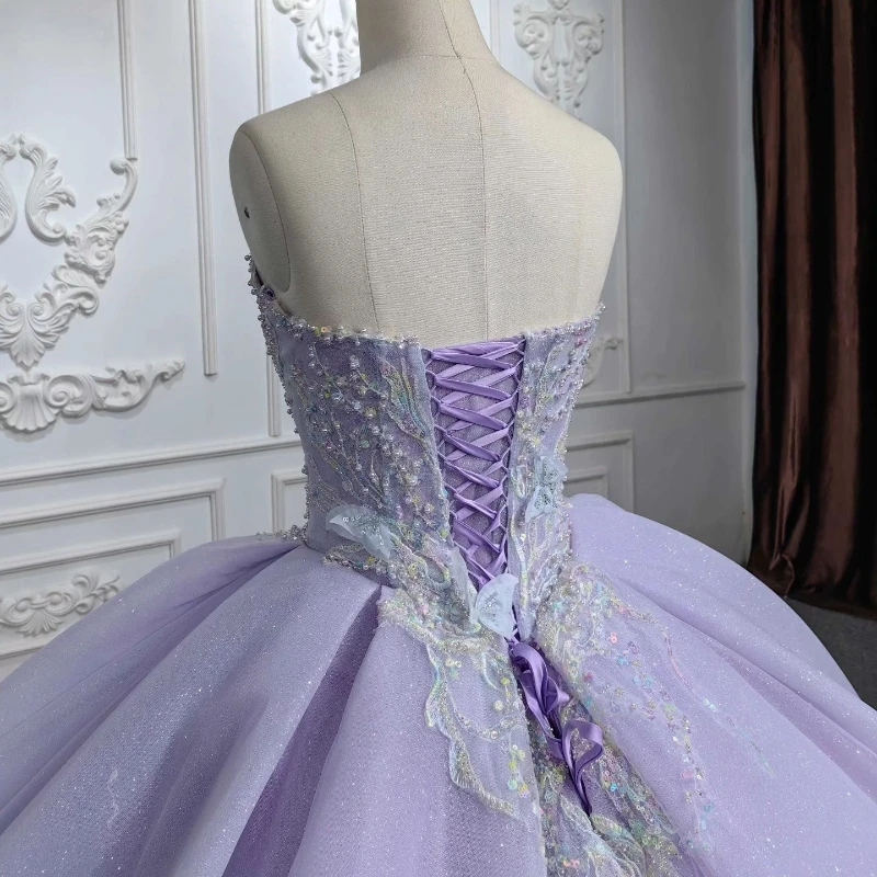 2025 Lavender Shiny Quinceanera Dresses Applique Bow Off The Shoulder Exposed Boning Girls Birthday Party Prom Gowns Princess 15
