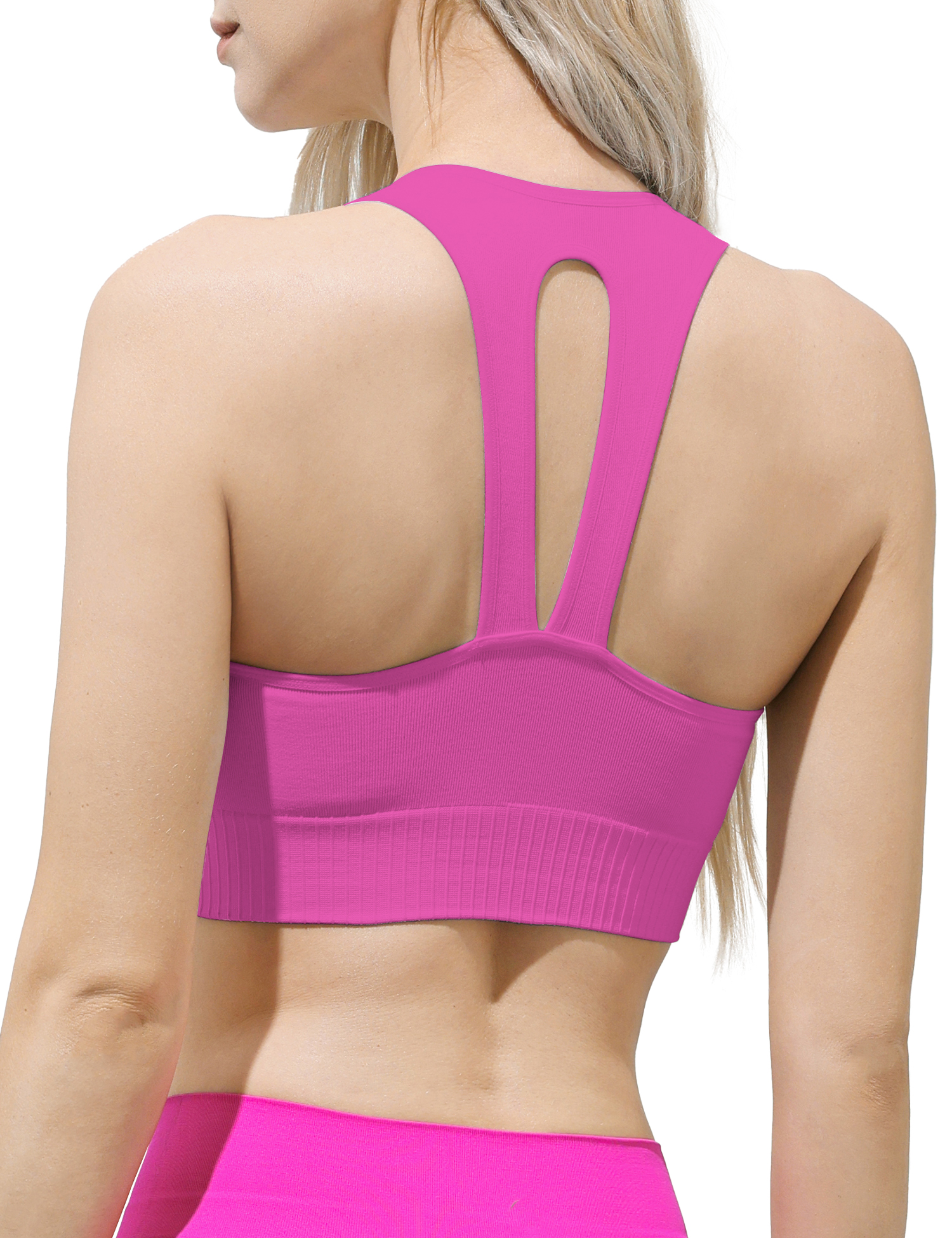 AMRIY Womens Seamless Racerback Sports Bra - Medium Support Scoop Neck Padded Yoga Workout Bra B-S001