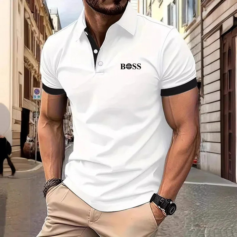 Summer Mens Casual Short-Sleeved Polo Shirt Office Fashion Threaded collarr T-Shirt Mens Breathable Polo Shirt Mens Clothing 240626