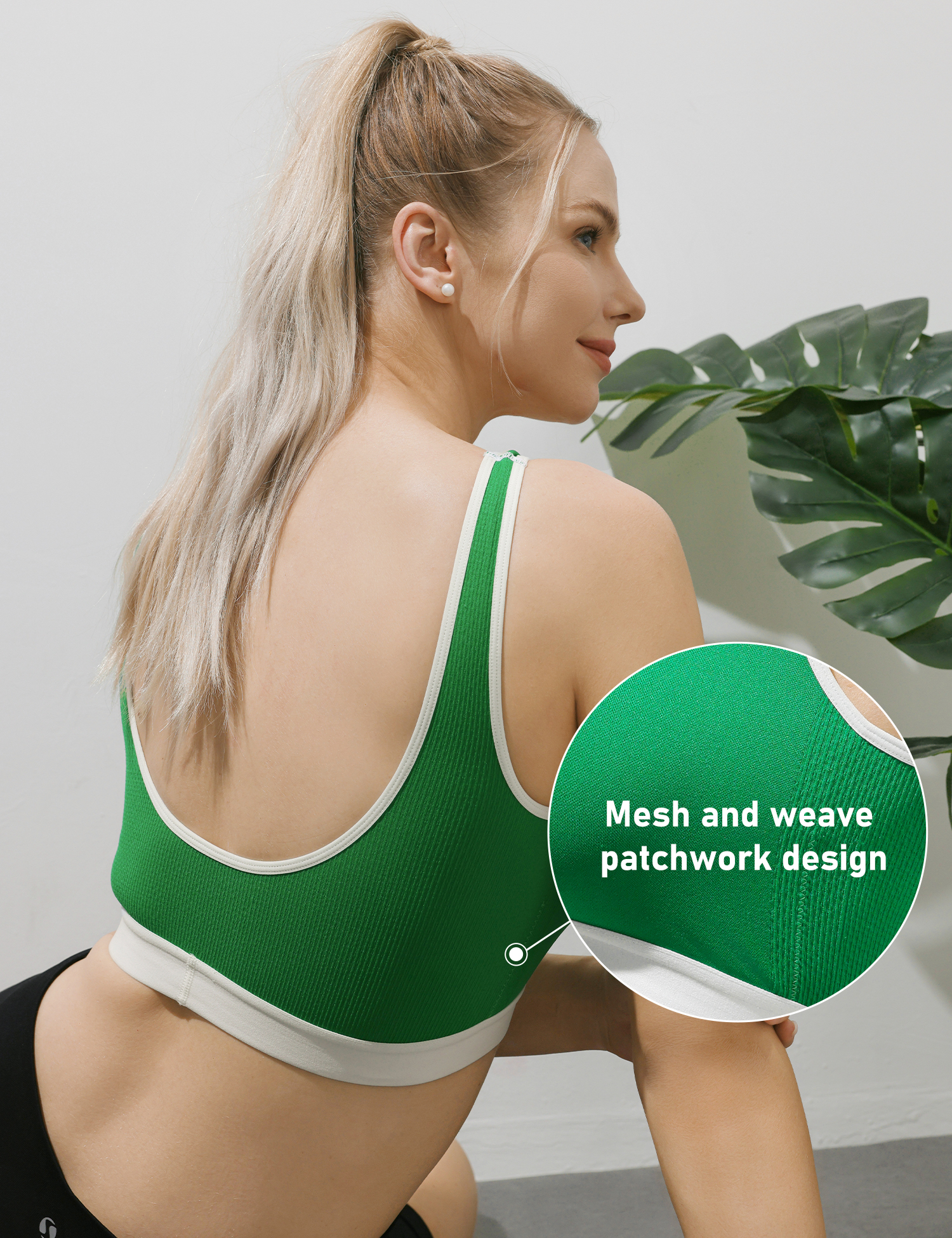 AMRIY Seamless Womens U Back Sports Bra - Scoop Neck Low Impact Wireless Sports Bra Yoga Cami Padded Workout Bra B-S005